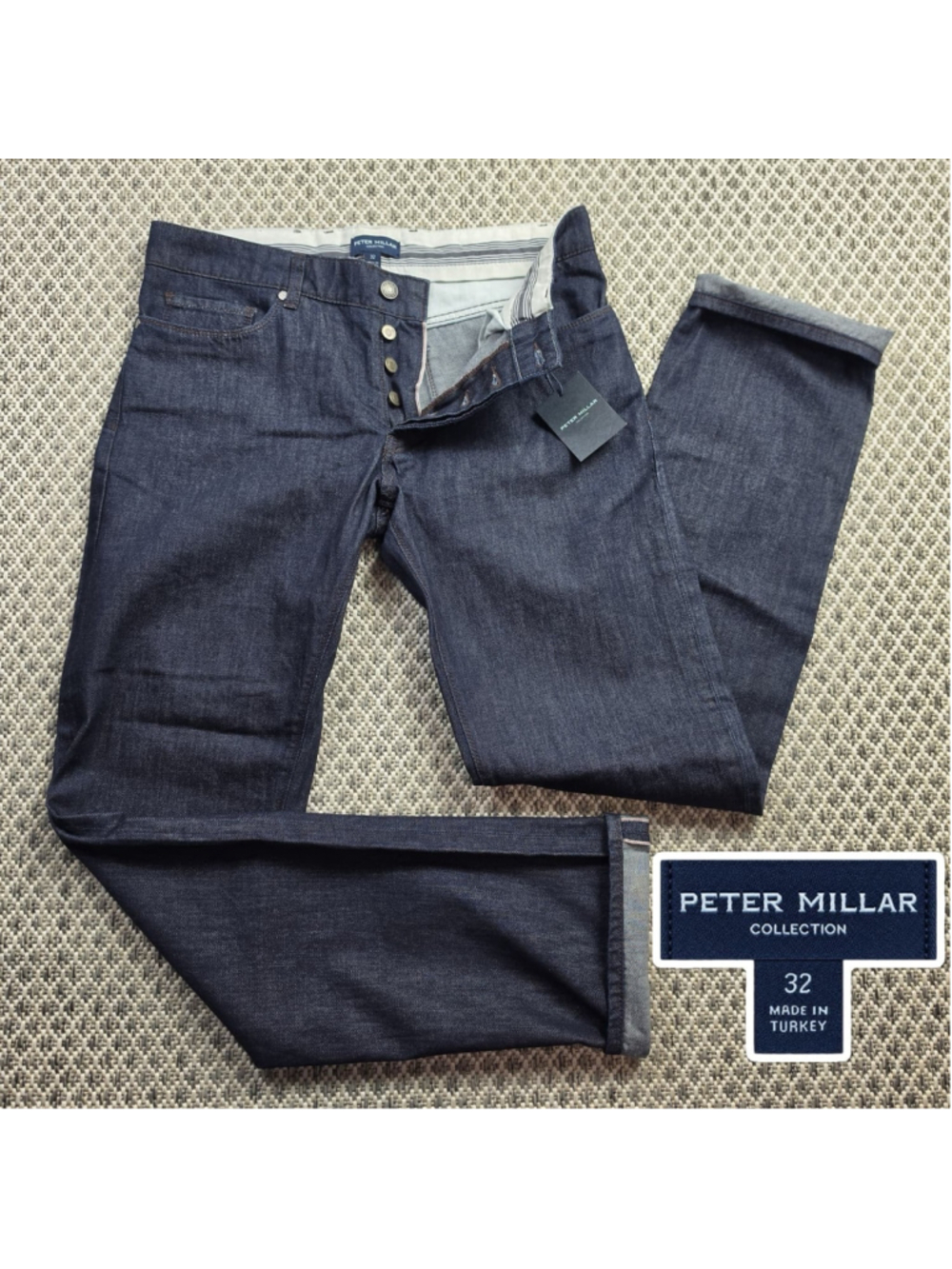 Peter Millar Collection Mens 32 Indigo Selvedge Denim Jeans NWT Button Fly